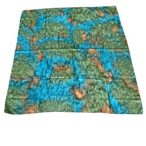 Vintage BYL 100% Silk Watercolor Scarf Hand Rolled Edges 31” x 34.5” Blue Green